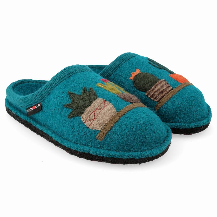 Chaussons Novelty Haflinger Cactus Femme Bleu | HRK2324DU