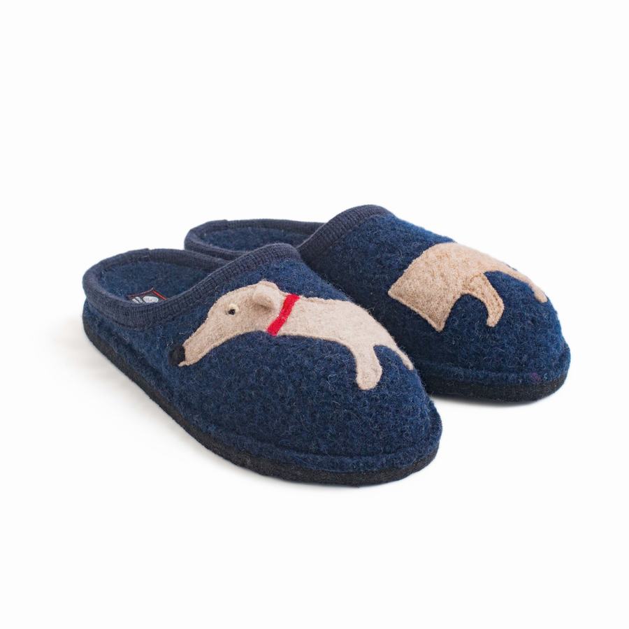 Chaussons Novelty Haflinger Doggy Femme Bleu | PXY2368UE