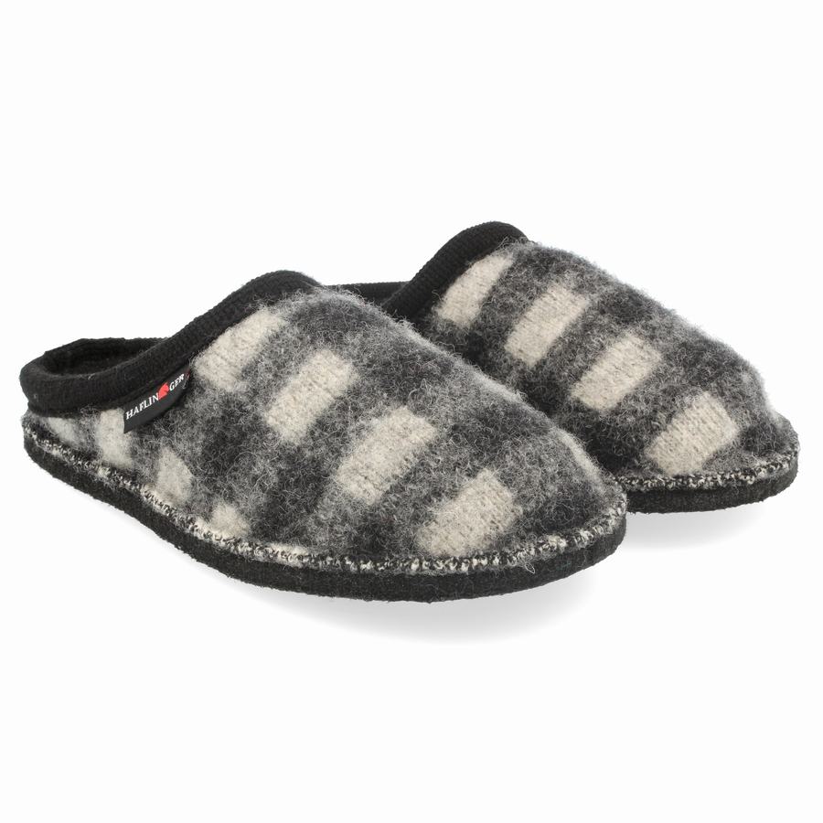 Chaussons Novelty Haflinger Plaid Femme Noir Blanche | ENU4416FM