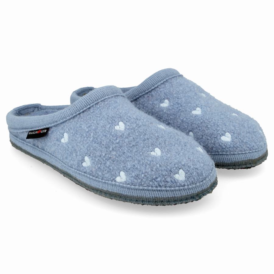 Chaussons à semelle souple Haflinger Hearts Femme Bleu | CWB8794VL