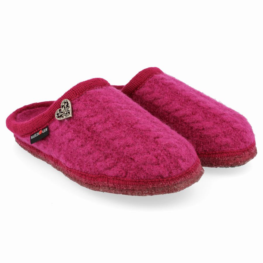 Chaussons à semelle souple Haflinger Herzerl Femme Rose Rouge | GLS9471BE